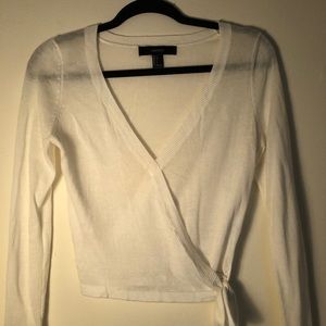 Forever 21 White Jersey Cropped Wrap Top Small